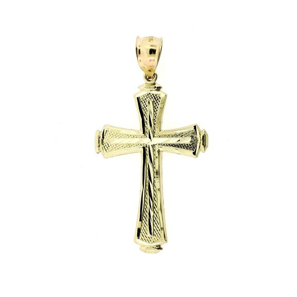 Real 10K Yellow Gold Large Diamond Cut Cross Pendant - Picture 7 of 8